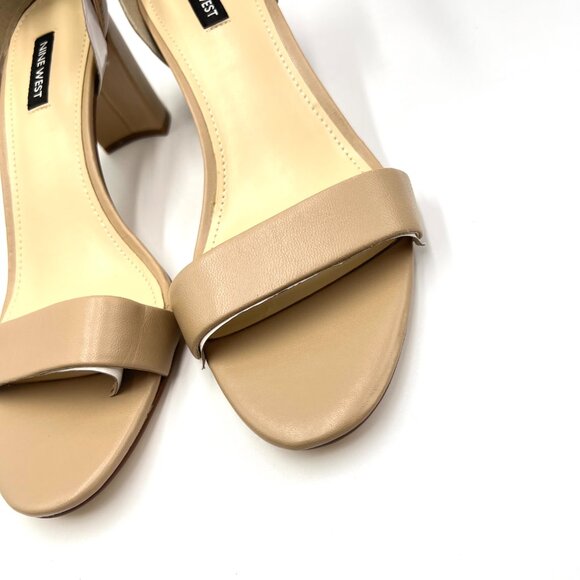 Nine West Womens Size 10 10M Pruce Nude Beige Leather Block Heels Sandals Shoes - Picture 5 of 15